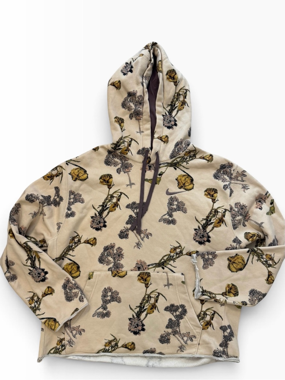 Nike Floral Print Beige Hooded Sweatshirt